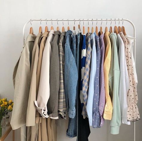 Clothing Room, Clothing Rack Bedroom, Blouse Korea, Vintage Wardrobe, Aesthetic Shirts, Minimalist Wardrobe, Bedroom Aesthetic, Aesthetic Bedroom, Clothing Rack