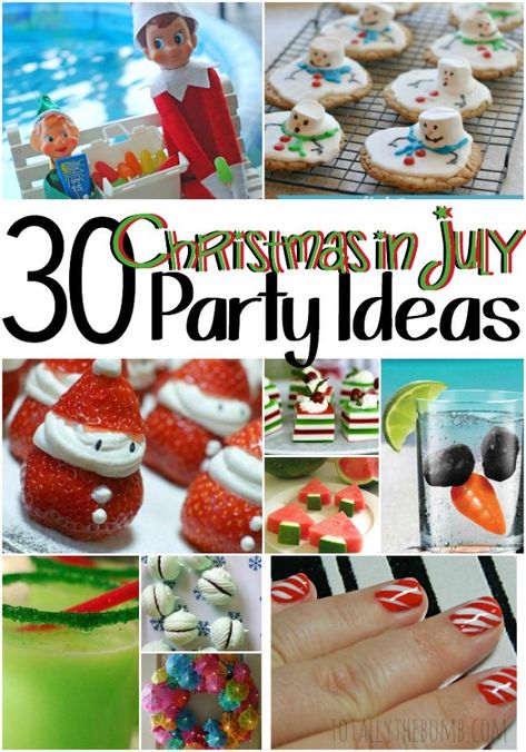 Christmas in July is all about celebrating Santa and snow and all things winter at a time when it might otherwise seem impossible to get cool.  Here are some party ideas to make your celebration extra special! Save this pin! Natal, Christmas In July Party Ideas, Christmas In July Decorations, Christmas In July Party, Half Christmas, July Holidays, Summer Christmas, Christmas Birthday Party, July Birthday