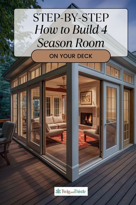 Four Season Sunroom Three Season Deck, Four Season Porch Addition, Diy 3 Season Porch, Diy 4 Season Room Addition, Four Seasons Dining Room, 4 Season Addition, All Seasons Room Addition, Turn Deck Into 4 Season Room, Four Season Porch Ideas