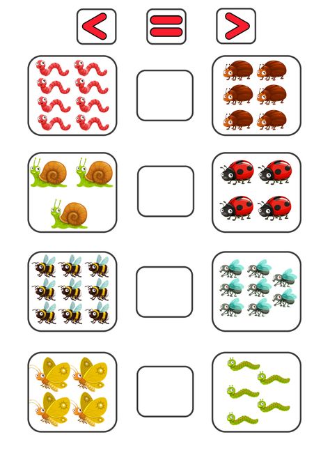 Bug Math Activities, More And Less Activities Preschool, Math Preschool Activities, Math For Preschoolers, Comparing Numbers Worksheet, Math Preschool, Mathematics Activities, Comparing Numbers, Kids Worksheets Preschool