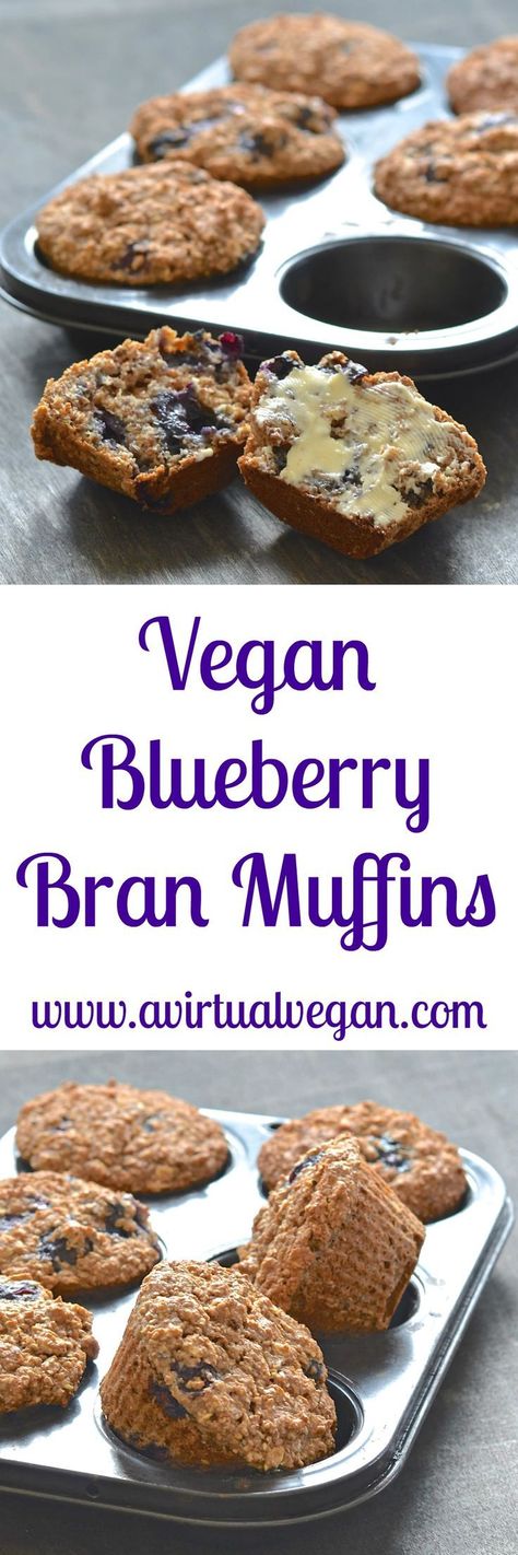 Simple & delicious Vegan Blueberry Bran Muffins that are packed full of healthy ingredients. Only 140 calories each, whole grain, oil & refined-sugar free. Perfect for breakfast, snacks & lunch boxes! #vegan #blueberry #branmuffins #healthy #snack #muffins #bran #wholegrain #oilfree Vegan Bran Muffins, Snacks Lunch Boxes, Wfpb Breakfast, Blueberry Bran Muffins, Banana Bran Muffins, Clean Treats, Vegan Breads, Bran Muffin Recipes, Wheat Bran