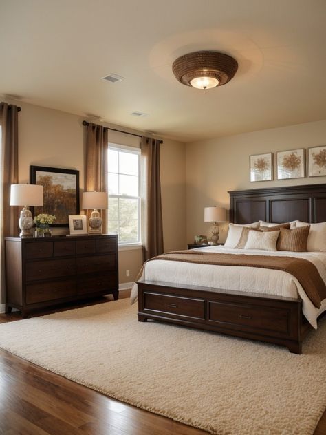 Bedroom Decor Ideas Brown Furniture, Bedroom Decor Brown Walls, Brown Accent Bedroom, Bedroom Decor With Brown Furniture, Brown Master Bedrooms Decor, Brown Wood Bedroom Ideas, Brown And Beige Bedroom, Bedroom Ideas Brown Furniture, Dark Brown Bedroom Furniture Decor