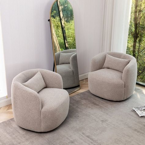 34" Wide Poly Blend Boucle Fabric Upholstered Swivel Armchair (Set of 2) - On Sale - Bed Bath & Beyond - 37475962 Single Sofa Chair, Swivel Barrel Chair, Swivel Chairs, Boucle Fabric, Swivel Armchair, Upholstered Arm Chair, Single Sofa, Barrel Chair, Toss Pillows