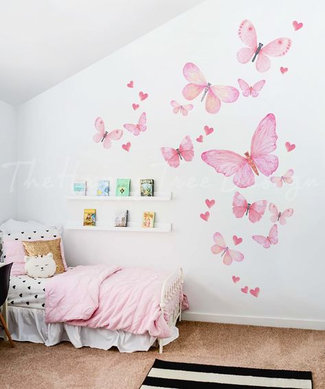 Pink Butterfly Mural set Flying butterfly Wall decal set Kid room like a fairy tale Love all around Kid room Sticker - HT148 Butterfly Mural, Butterfly Room Decor, Butterfly Bedroom, Flying Butterfly, Butterfly Room, Butterfly Nursery, Butterfly Wall Decals, Big Butterfly, Room Wall Painting