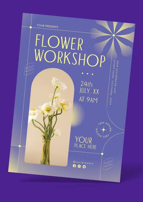 Flower Workshop Flyer Template AI, EPS, PSD Flower Flyer Design, Flyer Design Inspiration Event, Flyer Layout Design Inspiration, Fun Brochure Design, Flyer Design Aesthetic, Flyer Design Inspiration Creative Ideas, Workshop Flyer Design, Flower Shop Poster, Flower Poster Design