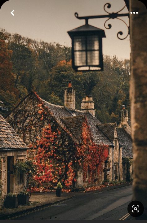 English Autumn Aesthetic, Autumn In England, Fall Town, Autumn Town, Autumn England, England Aesthetic, Castle Combe, New England Fall, Autumn Scenes