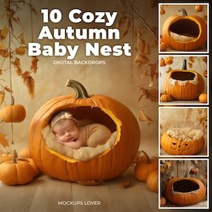 Newborn In Pumpkin Picture, Newborn In Pumpkin, Newborn Pumpkin Photoshoot, Baby Pumpkin Pictures Newborn, Newborn October Pictures, Autumn Newborn Photoshoot, Newborn Halloween Pictures, Newborn Fall Crafts, Infant Pumpkin Pictures