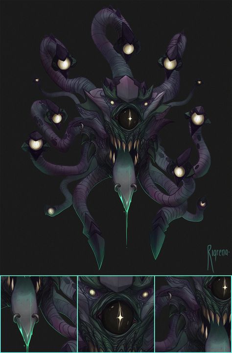 Beholder by Rigrena  Sanja GrbicCommission of a creature called a Beholder Space Monster, Horror Design, Body Horror, Beast Creature, Dnd Monsters, Monster Concept Art, Dnd Art, Dungeons And Dragons Homebrew, D&d Dungeons And Dragons