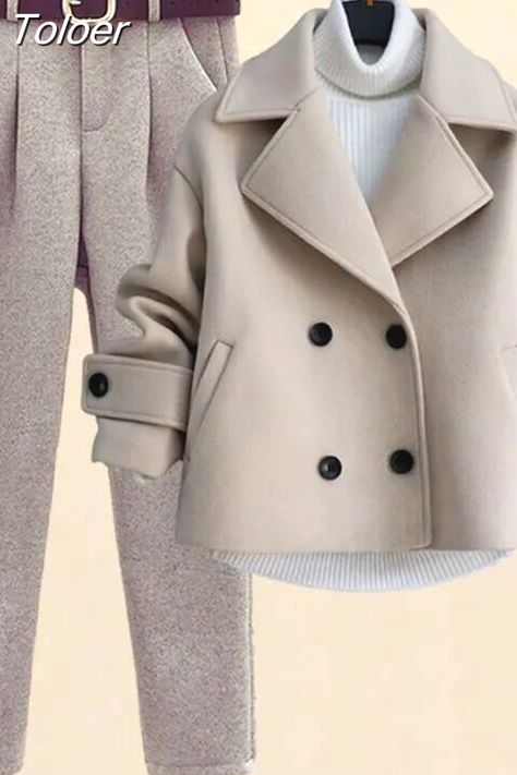 Winter Pants Outfit, Straight Clothes, Fashion Sketches Dresses, Wool Clothing, Style Cargo, Long Sleeve Knit Sweaters, Jacket Long, Stylish Clothes For Women, Dress Shirts For Women