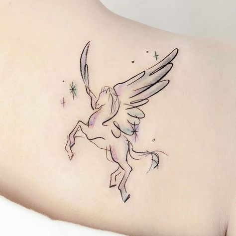 Small Pegasus Tattoo, Simple Pegasus Tattoo, Alicorn Tattoo, Horse With Wings Tattoo, Horse Silhouette Tattoo, Unicorn Tattoos For Women, Pegasus Tattoo Design, Minimalist Horse Tattoo, Unicorn Tattoo Ideas