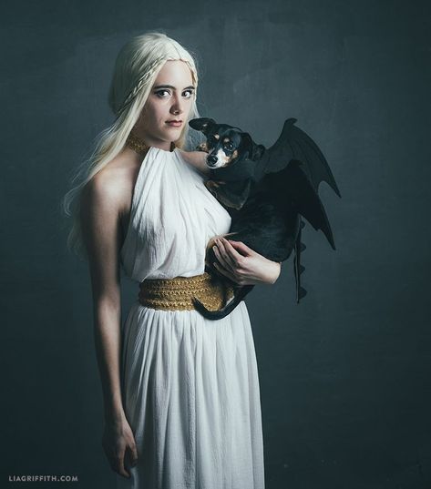 Last-Minute Halloween Costume Ideas: Daenerys and Her Dragon, Game of Thrones Winter Is Coming, Game Of Thrones Halloween, Dragon Costume, Dog Halloween Costumes, Dog Halloween, Halloween Halloween, Best Games, Game Of Thrones Characters, Wheel