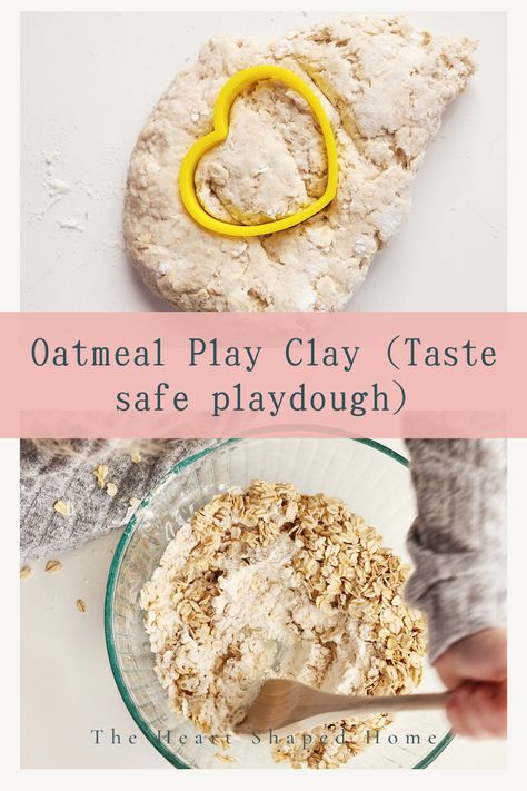 Taste safe playdough recipe, made with oatmeal. Fun sensory activity for toddlers and preschoolers. Baby Safe Playdough, Playdough Packaging, Playdough Crafts, Sensory Activity For Toddlers, Homemade Oatmeal, Activity For Toddlers, Sensory Activities Toddlers, Sensory Activity, Playdough Recipe