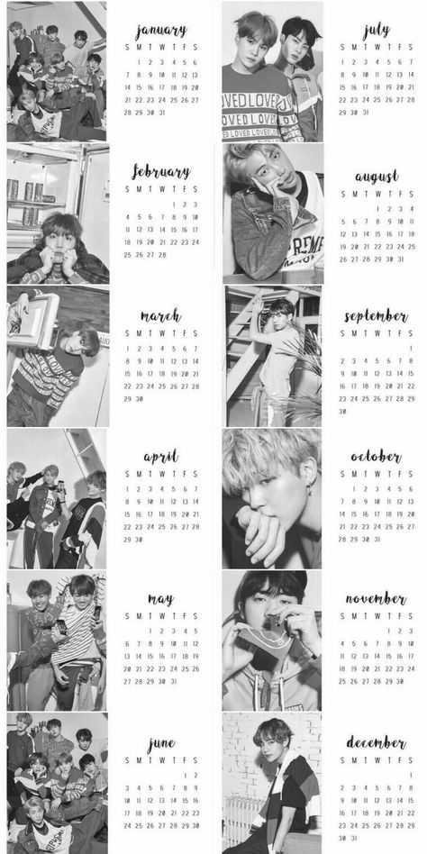 Bts 2024 Calendar, Bts Calendar 2024 Printable, Calender Print, Bts Calendar, 달력 디자인, Bts Black And White, Calendar 2018, Jimin V Jungkook, Rm Jin Suga