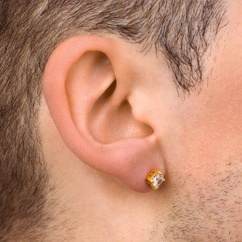 Earrings Mens, Earring For Men, Etsy Jewellery, Gold Earrings For Men, Mens Jewellery, Princess Cut Gold, Stud Earrings For Men, Golden Earrings, Aesthetic Pastel