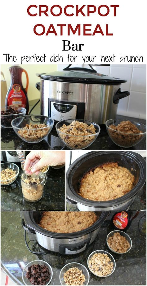 Oatmeal Bar, Crockpot Oatmeal, Slow Cooker Oatmeal, Oatmeal Breakfast Bars, Brunch Bar, Breakfast For A Crowd, Oatmeal Bars, Crock Pot Cooking, Breakfast Buffet