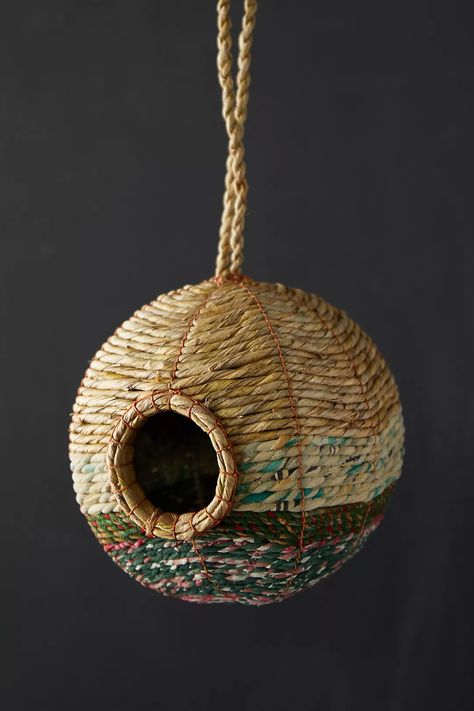 Recycled Sari + Seagrass Bird Nest, Round | Anthropologie Basket Ware, Ceramic Stool, Garden Birds, Outdoor Armchair, Outdoor Stools, Outdoor Side Table, Fabric Making, Cozy Place, Market Tote