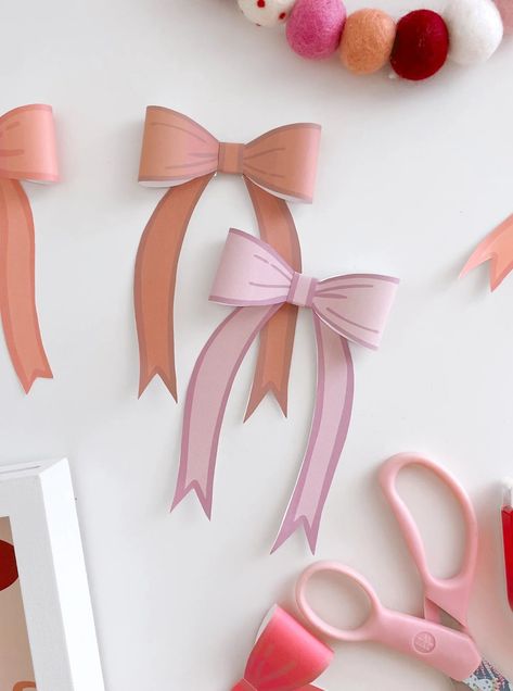 Christmas Bow Decor, Bow Party Theme, Paper Bow Template, Bow Banner, Paper Bows Diy, Paper Bows, Bow Garland, Fathers Day Coloring Page, Sweet Paper