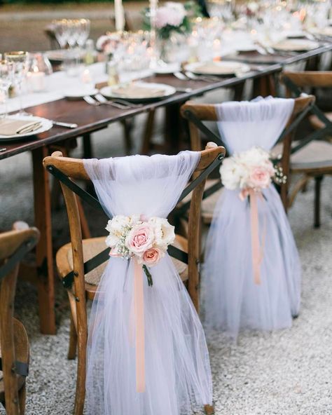 Toule Wedding Decorations Tulle, Tulle Wedding Chair Decorations, Chair Back Decor, How To Decorate A Bridal Shower Chair, Wedding Reception Chair Decor, Wedding Chairs Decor, Bride Chair Decoration, Tulle Chair Decorations, Chivari Chair Decor Wedding