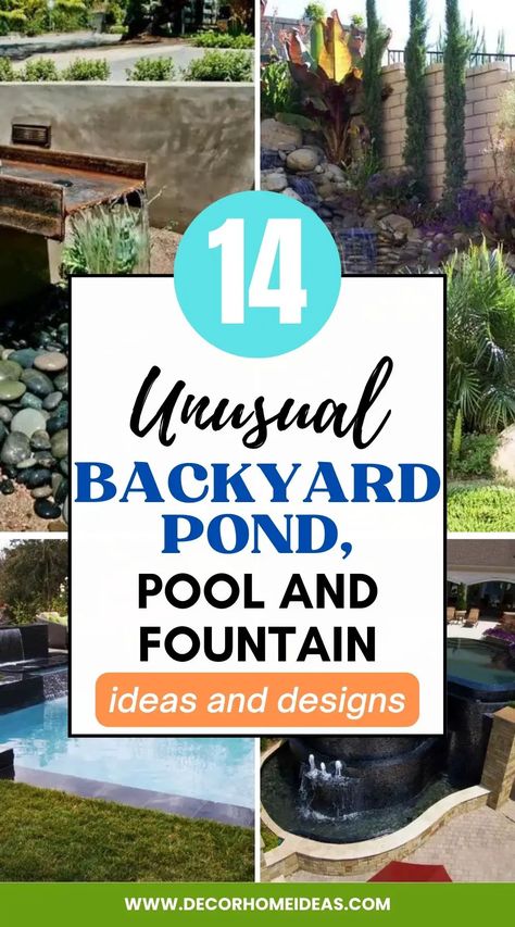 Create an outdoor oasis with these 14 unique backyard pond, pool, and fountain ideas. From waterfalls to DIY projects, find the perfect addition to your home. Pond Pools Backyard Diy, Unique Fountain Ideas, Backyard Pond Ideas Diy, Pond Fountain Ideas, Diy Pool Fountain, Outdoor Pond Ideas, Diy Fountains Backyard, Diy Pond Pool, Pool Fountain Ideas