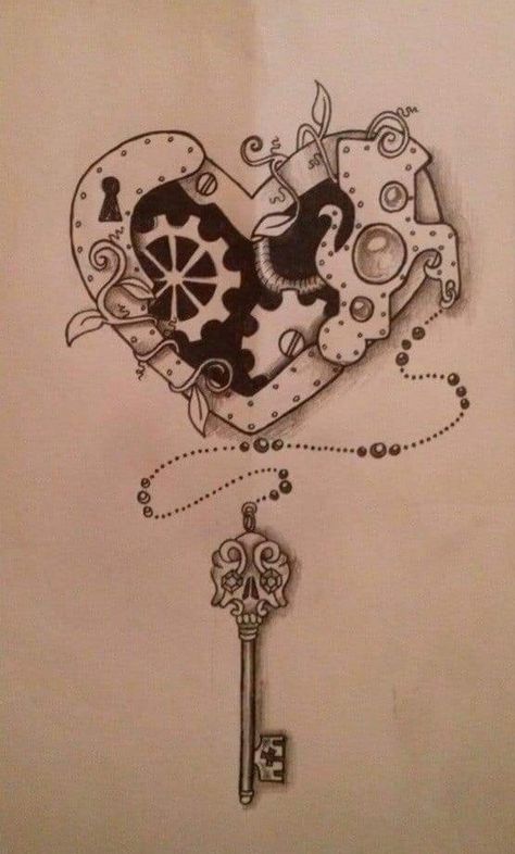 Robot Heart Drawing, Steampunk Drawing Ideas, Steampunk Tattoos For Women, Steam Punk Art Drawings, Steampunk Sketch, Steampunk Drawings, Steampunk Tattoos, Steampunk Art Drawing, Steampunk Tattoo Design