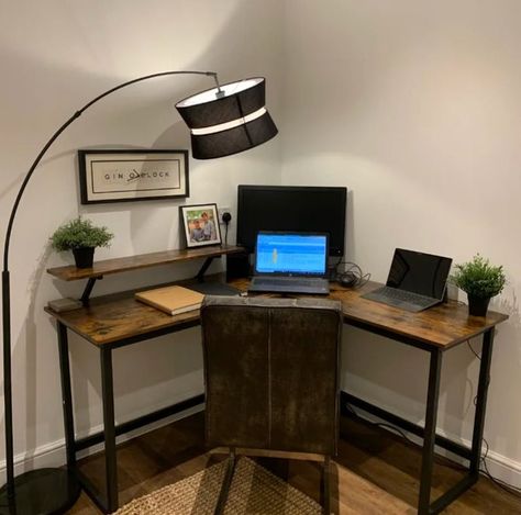 Bedroom Wooden Furniture, Brown Computer, Rustic Writing Desk, Rustic Computer Desk, Industrial Style Office, L Shaped Computer Desk, Black Computer Desk, Monitor Shelf, Industrial Home Offices