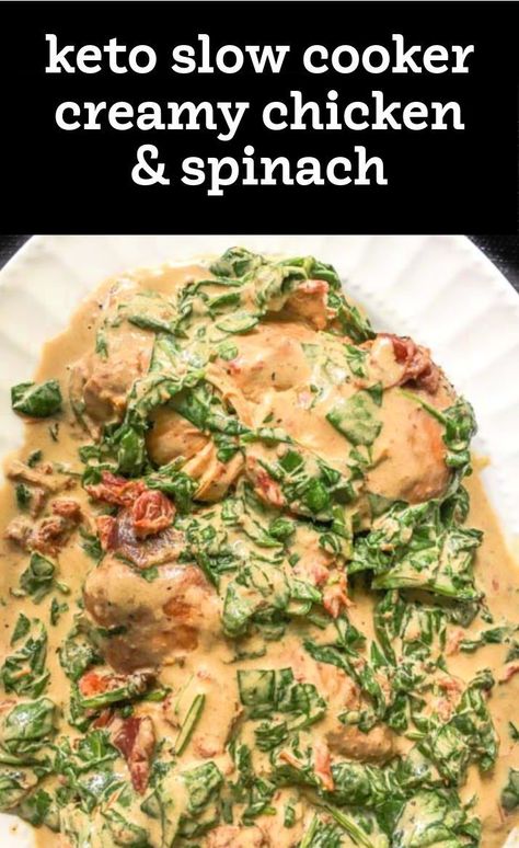 Keto Chicken Spinach Recipes, Low Carb Recipes Crockpot, Crock Pot Keto Recipes, Chicken Spinach Recipes, Creamy Spinach Chicken, Spinach Recipes Healthy, Low Carb Slow Cooker Recipes, Slow Cooker Chicken Stew, Keto Slow Cooker