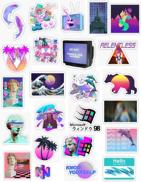 Vaporwave Stickers, Stickers Trendy, Vaporwave Music, 80s Aesthetic Wallpaper, Photoshop Shortcut, Objects Art, Random Objects, Aesthetic Objects, Dance Style