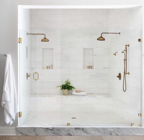 5x7 Shower Ideas, Long Master Shower Ideas, Master Shower Ideas Two Shower Heads, Master Shower Plumbing Fixtures, 2 Shower Heads Bathroom Master Bath, Shower At End Of Bathroom, Spa Master Bathrooms 2022, Best Master Shower Design, Walk In Shower For Older People