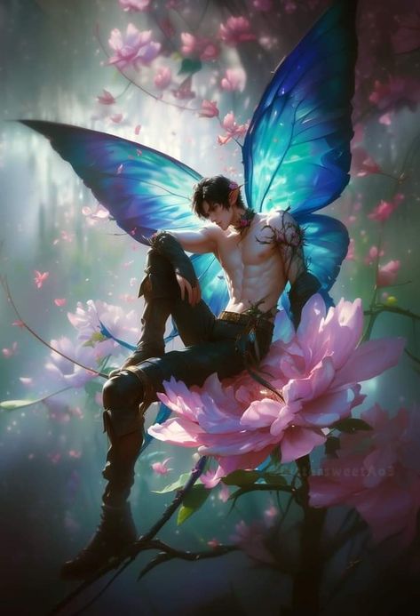 Dark Faerie Art, Anime Fairy Boy, Fairy Boy Aesthetic, Male Fairy Aesthetic, Male Fairy Art, Male Faerie Art, Male Faerie, Male Fairies, Male Fairy