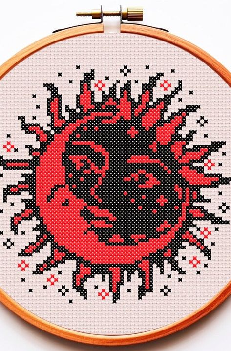 Luna Cross Stitch, Celestial Cross Stitch, Sun And Moon Cross Stitch, Alpha Grids, Wall Art Easy, Moon Cross Stitch, Tattoo Old School, Feminine Wall Art, Celestial Design