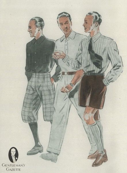 Knickerbocker trousers, and tie with long sleeved shirt & shorts 40s Men Fashion, 1930s Mens Fashion, 20s Men, 1930s Men, Quality Not Quantity, Men's Summer Fashion, Vintage Gentleman, Mens Fashion Illustration, Fashion Illustrations Techniques