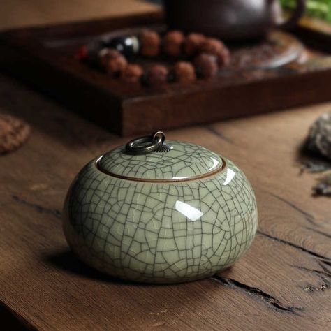 WIZAMONY Top Grade Crackle Glaze Longquan Celadon Ceramics 405g Capacity Eco Friendly Tea Caddy Tea Canister Tea Porcelain Jar|jar jar|jar canisterjar porcelain - AliExpress Spice Jar Storage, Tea Canister, Pattern Ceramic, Ceramic Canister, Chinoiserie Style, Tea Storage, Spice Storage, Ceramic Boxes, Spice Jar