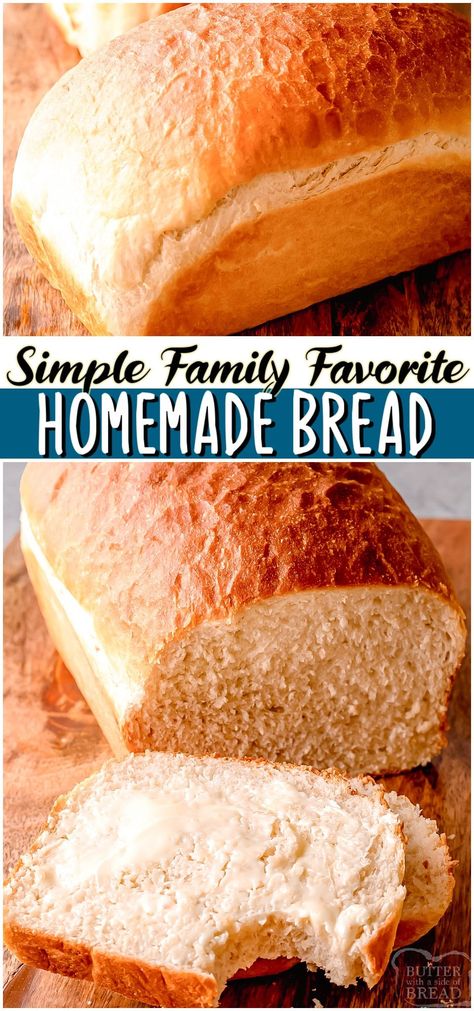 Homemade White Bread made with flour, yeast, butter & a bit of sugar and salt. Classic bread recipe that yields 2 loaves of homemade white bread perfect for toast & sandwiches. #bread #howtomakebread #homemade #baking #yeast #easyrecipe from BUTTER WITH A SIDE OF BREAD White Bread Recipe Homemade Without Mixer, Easy Homemade White Bread, Bread Recipes With Instant Yeast, Instant Yeast Bread Recipe, White Bread Recipe Homemade, Homemade Yeast Bread, Saturday Meals, Bread Without Sugar, Easy White Bread