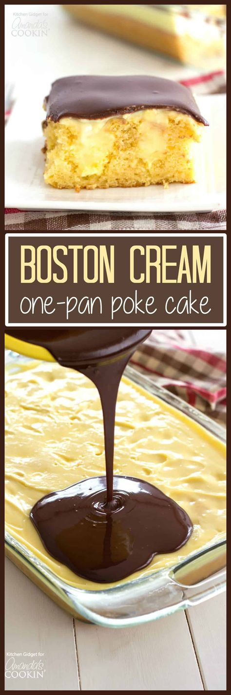 This Boston Cream Poke Cake is so easy and scrumptious. Plan to take this one-pan dessert to your next gathering, it'll be a hit! Cream Poke Cake, Boston Cream Poke Cake, Weight Watcher Desserts, Boston Cream Pie, Dessert Cookbooks, Poke Cake Recipes, Boston Cream, Poke Cakes, Low Carb Dessert