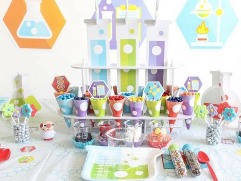 Mad Scientist Play Date DIY Ice Cream Lab Ada Twist Scientist Birthday, Ice Cream Lab, Ada Twist Scientist, Science Party Decorations, Science Birthday Party Ideas, Mad Science Party, Scientist Birthday, Mad Scientist Party, Scientist Party