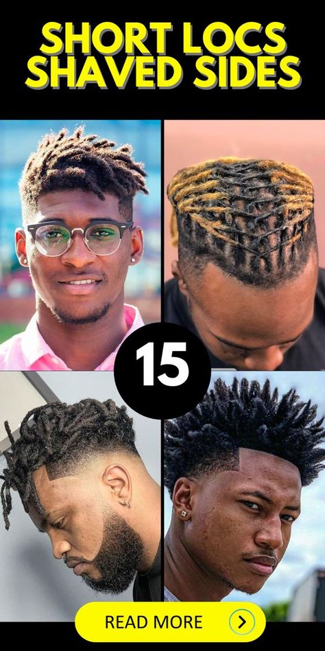 Create a standout look with short locs shaved sides, a top trend for men's hairstyles in 2023. This loc updo style adds an edge to the hairstyles starter genre.Join the trendsetters in 2023 with short locs shaved sides, a favorite among black men. This man-approved loc styles for men updo combines the best of style and comfort. Locs And Fades Men, Short Dread Styles For Men Dreadlocks, Short Starter Locs Hairstyles Men, Men’s Short Loc Styles, Short Dread Styles For Men Shaved Sides, Mens Locs Hairstyles Short, Mens Locs Styles, Short Locs For Men, Men Starter Locs Styles