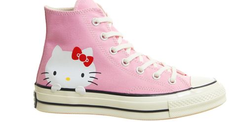 Hello Kitty x Converse Sneakers Are Sublime Cuteness In Footwear Form Hello Kitty Converse, Sanrio Clothes, Painted Converse, Hello Kitty Shoes, Hello Kitty Themes, Hello Kitty Characters, Platform Converse, Pink Converse, Shoes Drawing