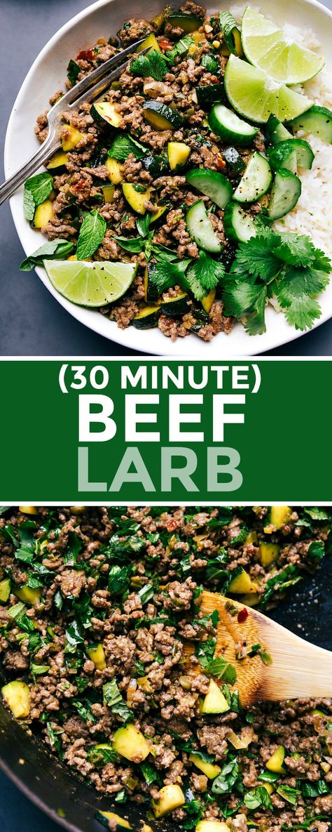 Ground Beef Recipes Thai, Ground Beef Larb, Thai Laab Recipe, Beef Larb Recipe Thai, Thai Recipes Beef, Larb Recipe Thai Authentic, Laab Salad Recipe, Ground Beef Thai Recipes, Thai Larb Recipe