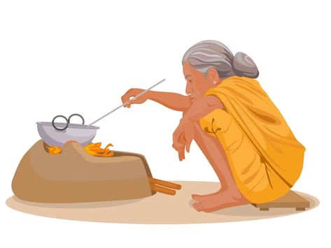 Premium Vector | Vector indian old woman making or cooking food in an ancient or old kitchen Animation Walk Cycle, Cooking Illustration, People Cooking, Kitchen Cartoon, Small Stories For Kids, Free Cartoon Characters, Hello Kitty Bathroom, Indian Drawing, Basket Drawing