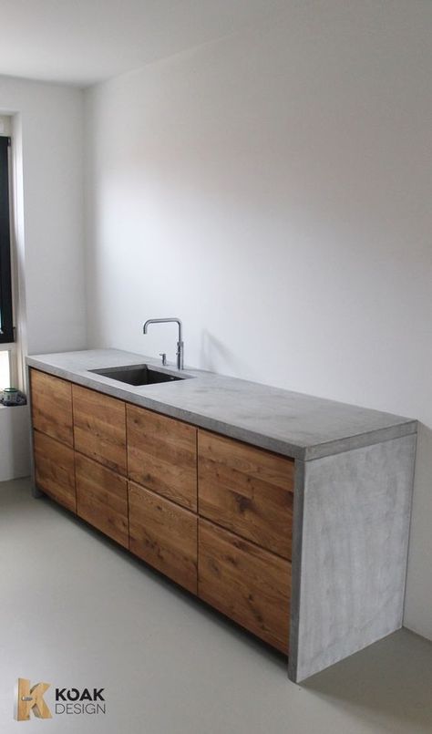 Wood Countertops Kitchen, Ikea Kitchens, Diy Wood Bench, Contemporary Kitchen Cabinets, Kitchen Ikea, Outdoor Kitchen Countertops, Kabinet Dapur, Concrete Kitchen, Concrete Furniture