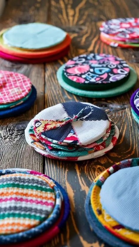 10 Ideas for Scrap Fabric Projects: Creative DIY Crafts to Try 10 Fabric Circle Crafts, Upcycled Fabric Projects, Scrap Fabric Crafts Diy, Scrappy Fabric Projects, Fabric Strips Projects, Ideas For Scrap Fabric, Creative Crafts To Sell, Leftover Fabric Ideas, Fabric Scraps Ideas