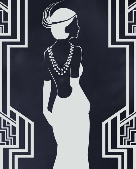 Black N White Black And White Art Deco, Art Deco House, Art Deco Drawing, 20s Art, Hand Silhouette, White Art Deco, 1920s Women, Deco House, Art Deco Artwork