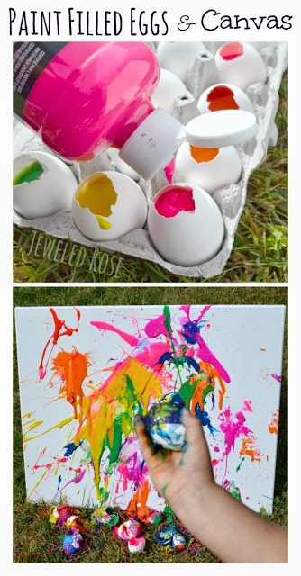 Fill eggs with paint and toss them at canvas.  SO FUN and filling the eggs is so easy! #kidfun Filled Eggs, Hantverk Diy, Cool Ideas, Summer Bucket, Easter Fun, Craft Time, Crafts To Do, Craft Activities, Summer Activities