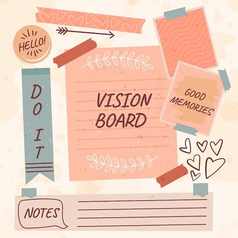 Drawn Vision Board, Vision Board Illustration, Board Illustration, Nail Business, Vision Board Pictures, A Vision Board, Memory Board, Vector Hand, Style Boho