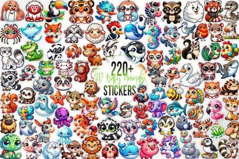 Creative Fabrica - Premium Crafting Fonts, Graphics & More Cute Animals Stickers, Animals Stickers, Graphic Illustrations, Printable Illustrations, Crafts Decor, Dinosaur Background, Art Deco Patterns, Kawaii Doodles, Chinese Patterns