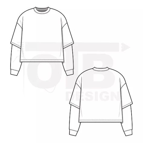 CROPPED OVERSIZED LONG SLEEVE LAYERED T-SHIRT Footwear Design Portfolio, Clothing Branding Design, Graphic Design Clothing, Layered Long Sleeve T Shirt, Clothing Templates, Apparel Design Inspiration, Design Tech, Fashion Vector, Fashion Design Template