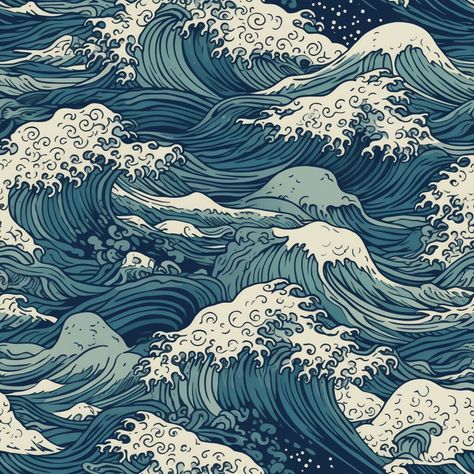 Cover your project with beautiful, handcrafted ocean drawing as a seamless pattern. Project Wallpaper, Ocean Aesthetic Blue, Iconic Design, Blue Poster Design, Ocean Patterns, Wave Aesthetic, Blue Vibe, Japanese Wave Wallpaper Ipad, Ocean Blue Aesthetic