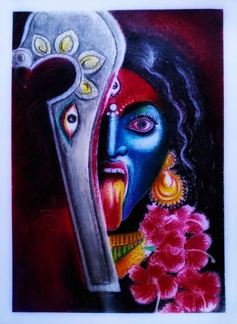 Maa Kali Watercolor Painting, Kali Ma Sketch, Kali Drawing Art, Kali Puja Drawing, Kali Ma Drawing, Ma Kali Drawing, Maa Kali Painting, Maa Kali Art, Devi Pics