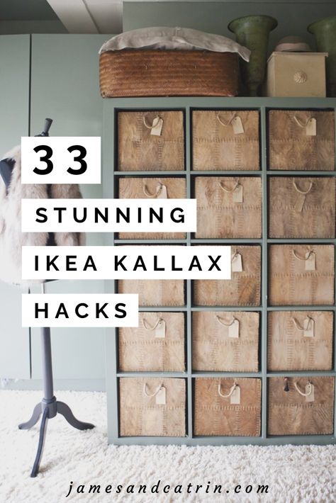 The Kallax is one of Ikea's most versatile pieces of furniture and perfect for hacking. There are so many great ideas for Ikea Kallax hacks here that you will certainly get inspiration. If you are looking for a good Ikea Kallax hack, you've come to the right place. #ikeahack #diyikea #diyhomedecor #ikeakallax #kallaxhack Kallax Hack Ikea, Ikea Kallax Homeschool, Kallax Design Ideas, Ikea Kallax Upcycle, Kallax In Bedroom, Upcycle Ikea Furniture, Ikea Kallax Hack Bedroom, Built In Cubby Shelves, Ikea Kallax Decor