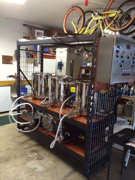 Home Brewery Design, Garage Brewery, Brew Room, Brew Stand, Homebrew Setup, Home Brewing Equipment, Beer Brewing Equipment, Brewery Design, Home Brewery